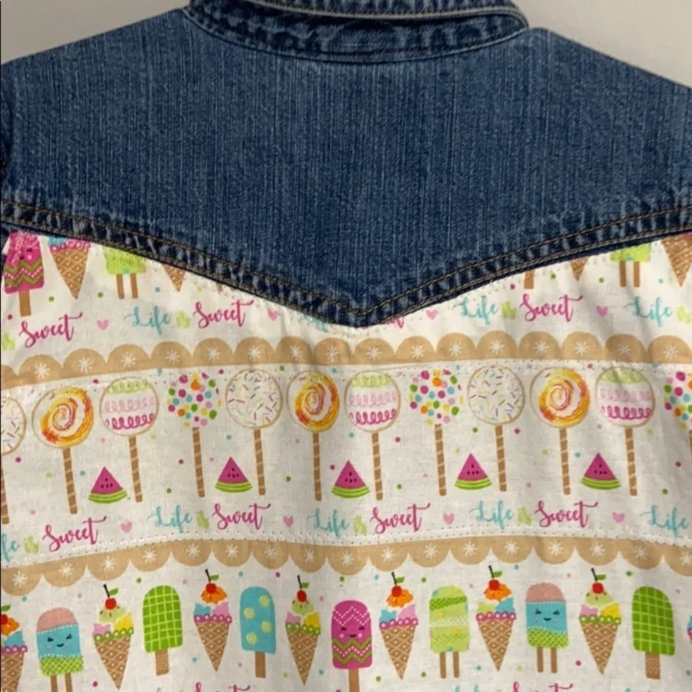 Life Is Sweet  Old Navy Upcycled denim jacket/ shirt , Flower snaps Girls 7,